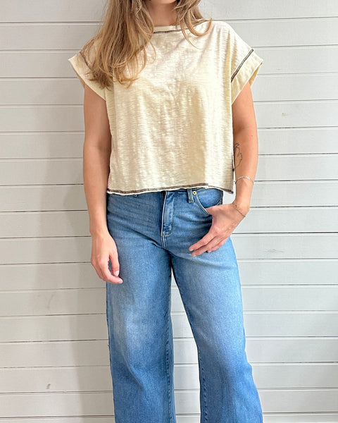 Overlap Open Back Reverse Stitched Crop Top