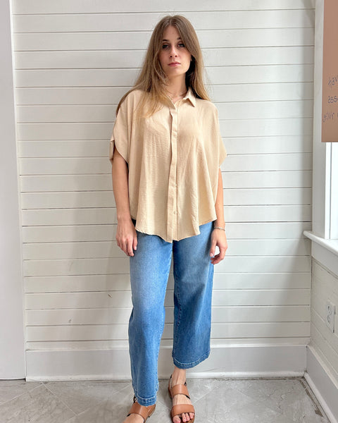 Bucketlist Dolman Sleeve Button down Shirt- Sand