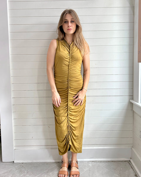 Soft Jersey Shirring Midi Dress