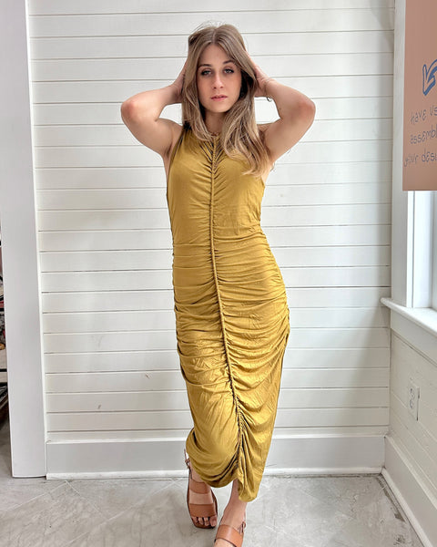 Soft Jersey Shirring Midi Dress