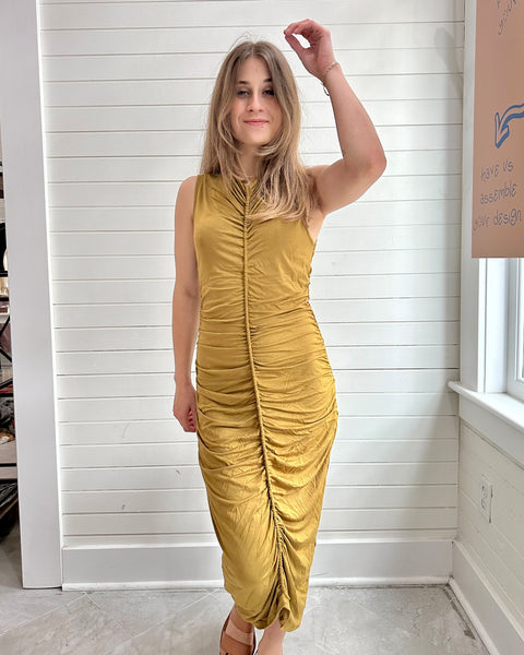 Soft Jersey Shirring Midi Dress
