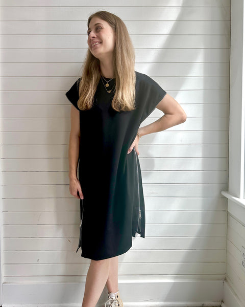 Asymmetric Zipper Midi Dress