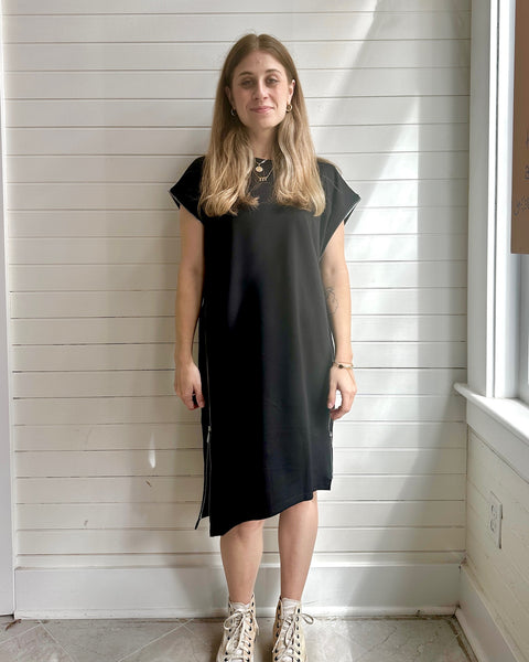 Asymmetric Zipper Midi Dress