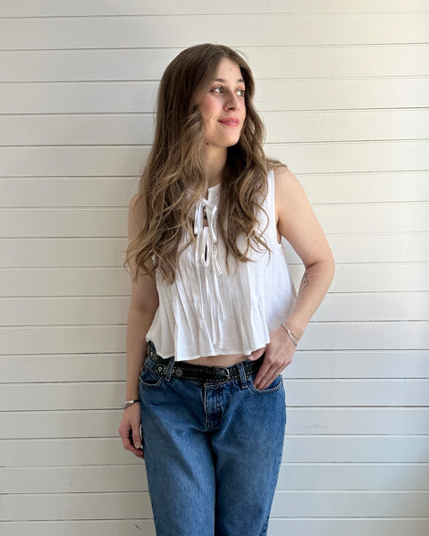 Front Tie Pleated Top