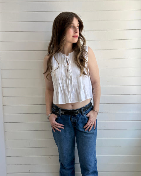 Front Tie Pleated Top