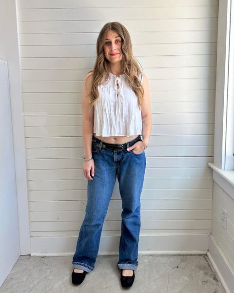 Front Tie Pleated Top