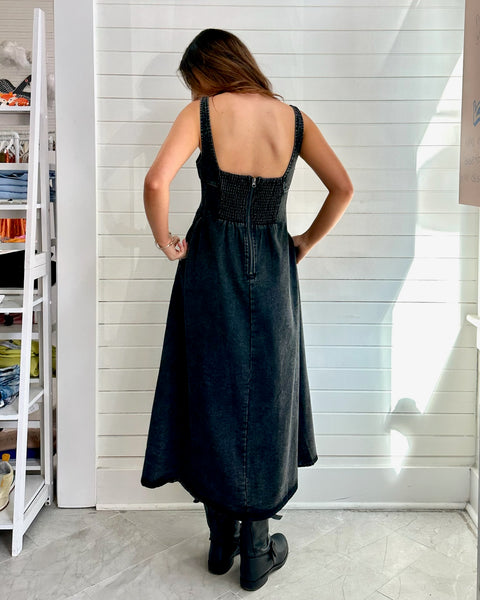 Square Neck Denim Midi Dress