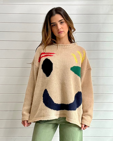 Smiley Face Happy Sunday Feel Good Knit Sweater