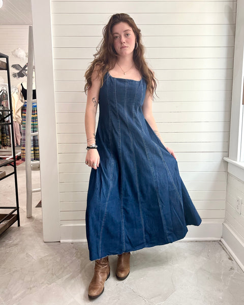 Denim Panel Long Dress