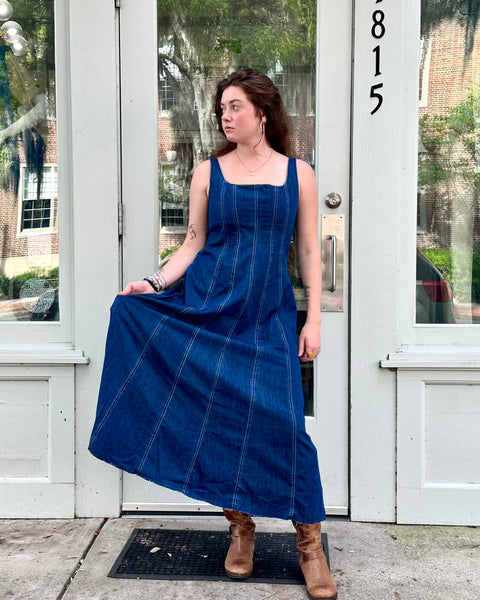 Denim Panel Long Dress