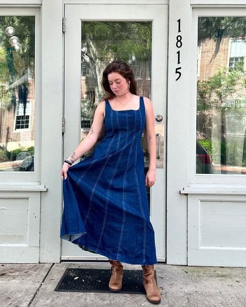 Denim Panel Long Dress