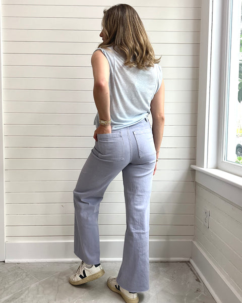 Straight Wide Leg Denim Pants-PERIWINKLE