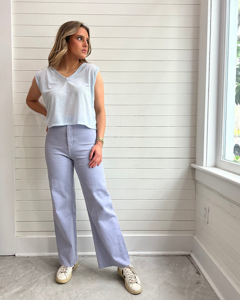 Straight Wide Leg Denim Pants-PERIWINKLE