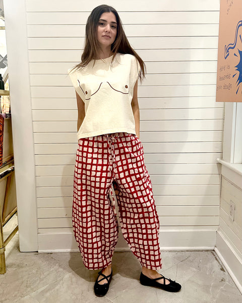 Block Print Pants-Red