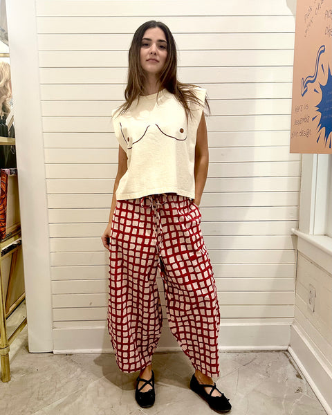 Block Print Pants-Red