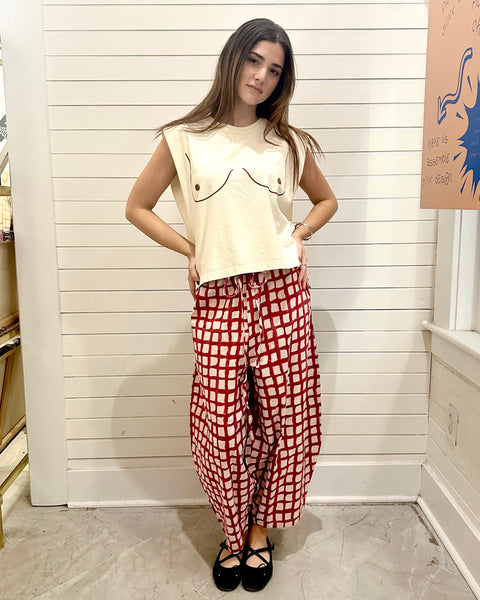 Block Print Pants-Red