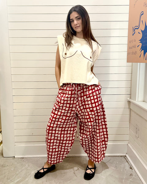 Block Print Pants-Red