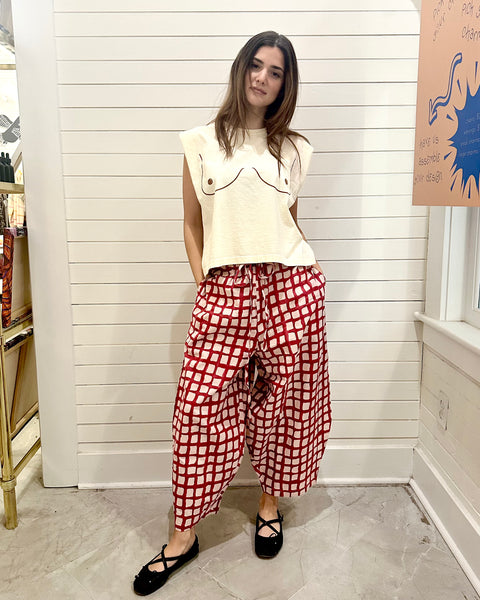 Block Print Pants-Red