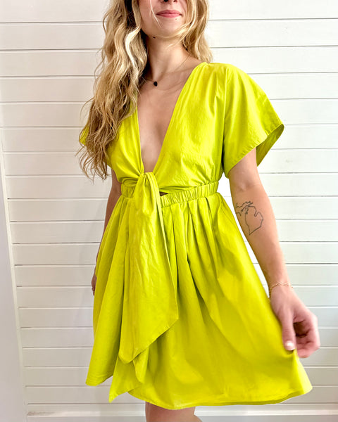 Yellow Tie front Mini Dress