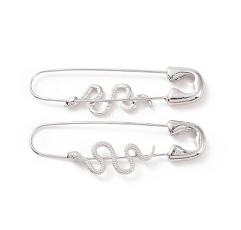 Safety Pin Snake Earrings- silver