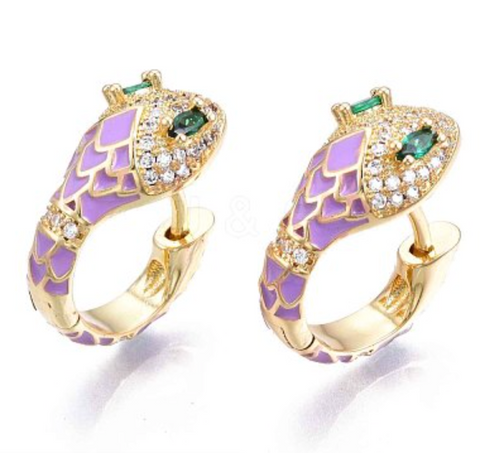 Lilac Snake Huggie Earrings