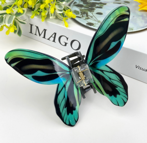 Black/Green Butterfly Large Claw Clip