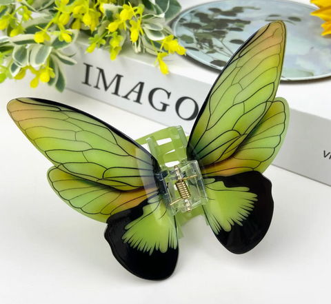 Green Tri-Winged Moth/Butterfly Large Claw Clip