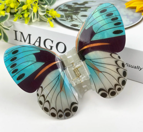 Blue/White Butterfly Large Claw Clip