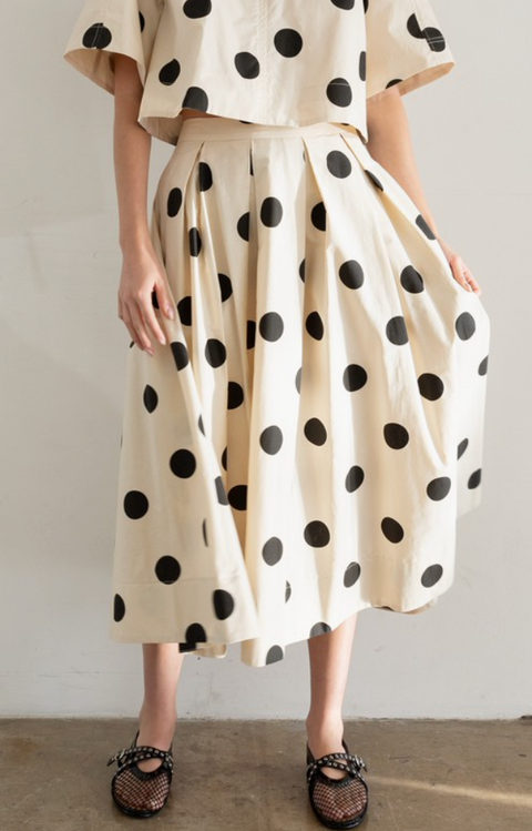Polka Dot Pleated Midi Skirt