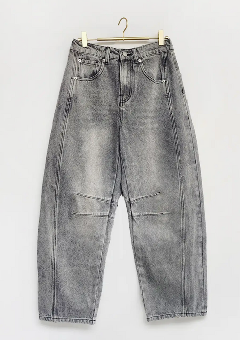 Crop Relaxed fit Barrel Jeans Washed Black