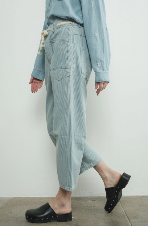 Barrel Denim Stripe Pants with Eyelet Waist