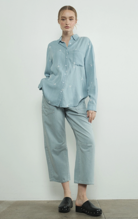 Barrel Denim Stripe Pants with Eyelet Waist