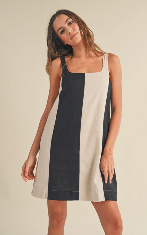 Color Block Linen Mini Dress