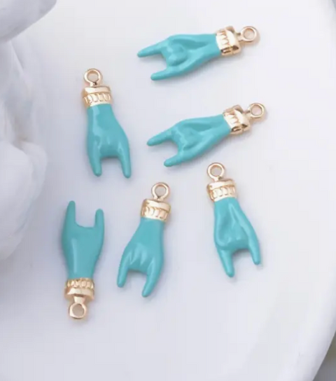 Rock Hand Sign Charm- Turquoise