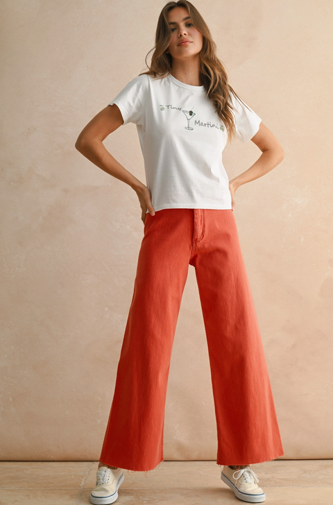 Straight Wide Leg cotton Pants-Orange