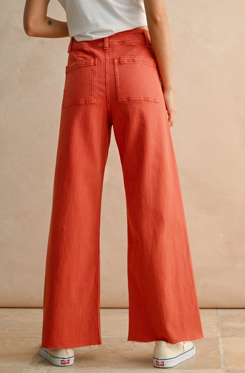 Straight Wide Leg cotton Pants-Orange