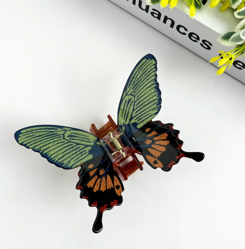 Glitter Butterfly Hair Claw Clip- Green
