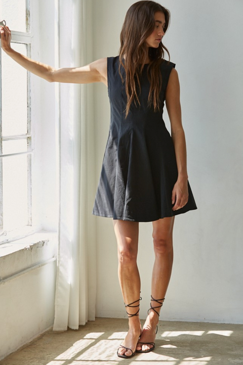 Woven Spandex Flare Mini Dress