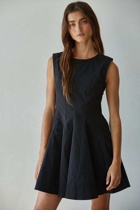 Woven Spandex Flare Mini Dress