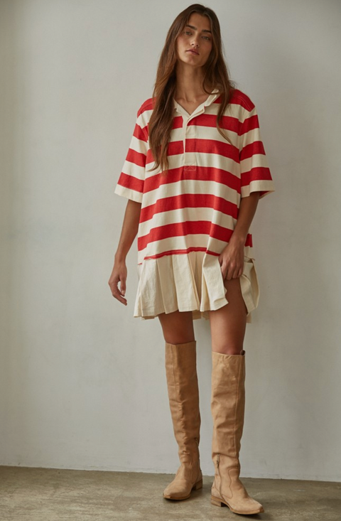 Striped Collared Mini Shirt-Dress