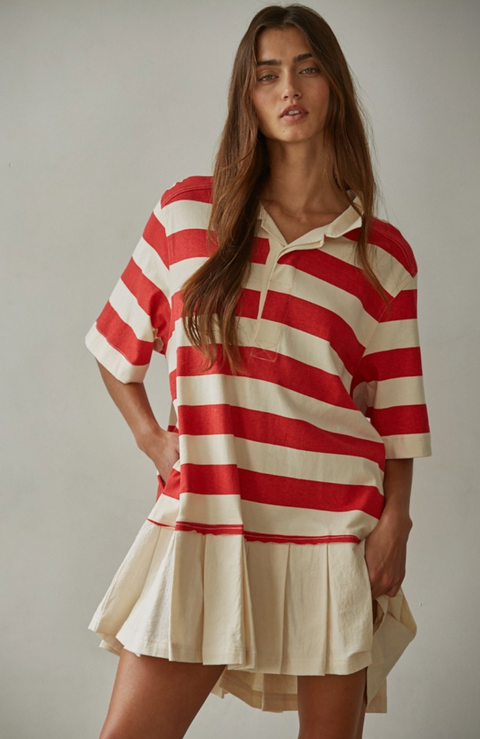 Striped Collared Mini Shirt-Dress
