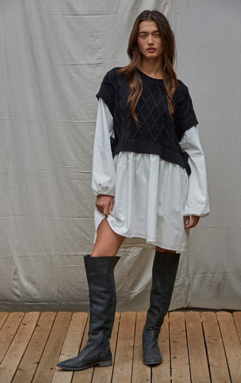 Knit Sweater Shirt Layer Mini Dress