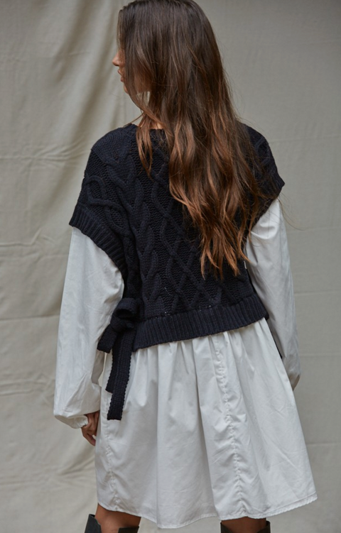 Knit Sweater Shirt Layer Mini Dress