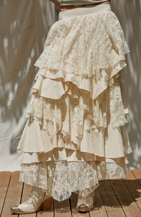 Tiered Ruffled Lace Maxi Skirt