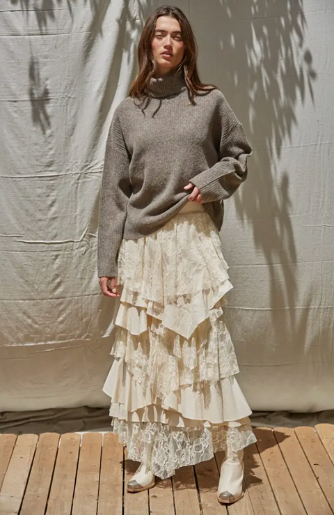 Tiered Ruffled Lace Maxi Skirt