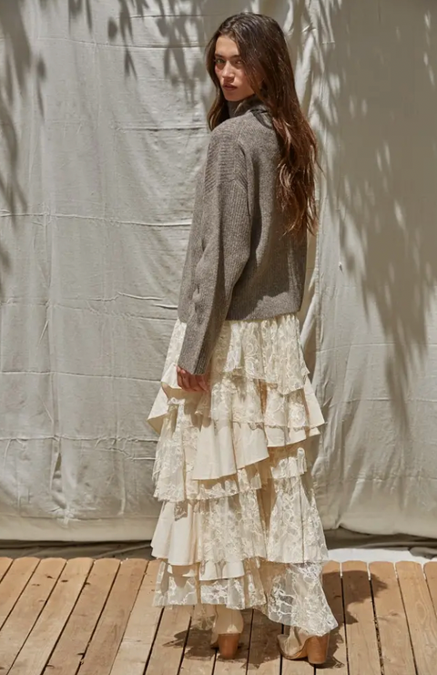 Tiered Ruffled Lace Maxi Skirt