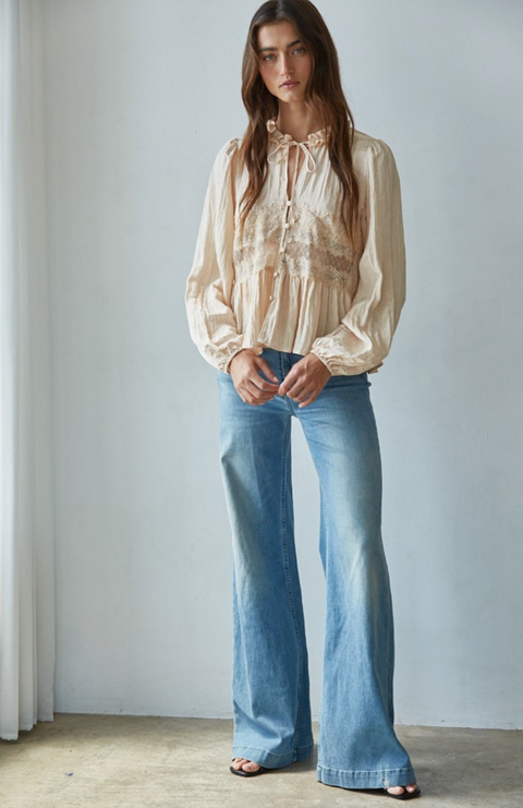Sheer Lace Detail Blouse