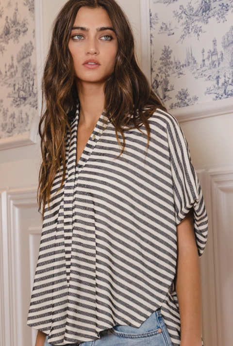 Dolman Sleeve Oversized Striped Shirt