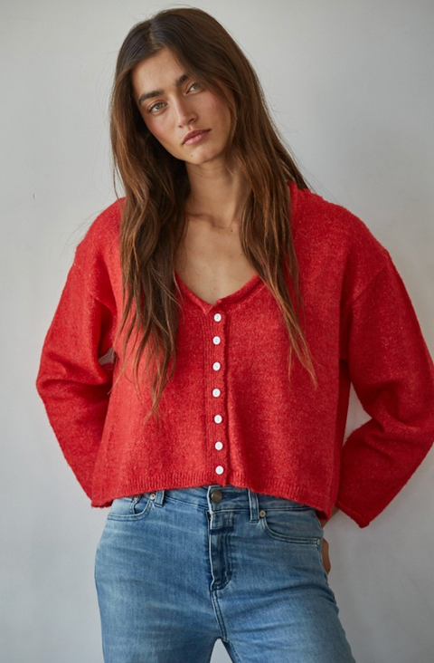 Rolled V Neck Cropped Cardigan