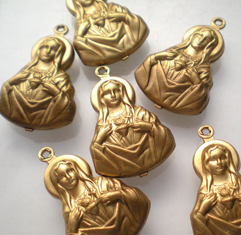 Brass Mary Heart/ Madonna of Bruges Charm